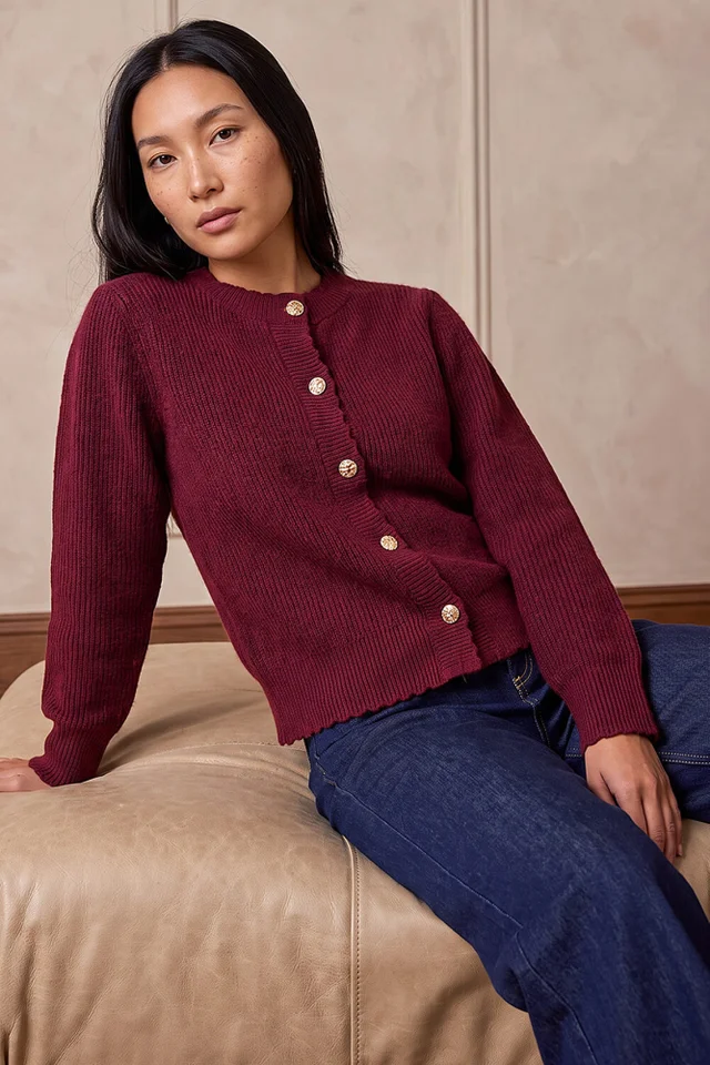 Roman Burgundy Multi Button Knit Cardigan