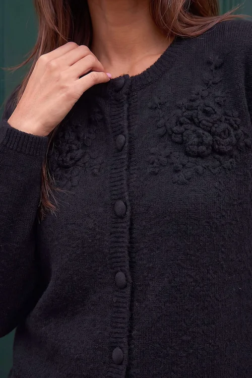 Roman Black Floral Corsage Cardigan - 14 Image 4