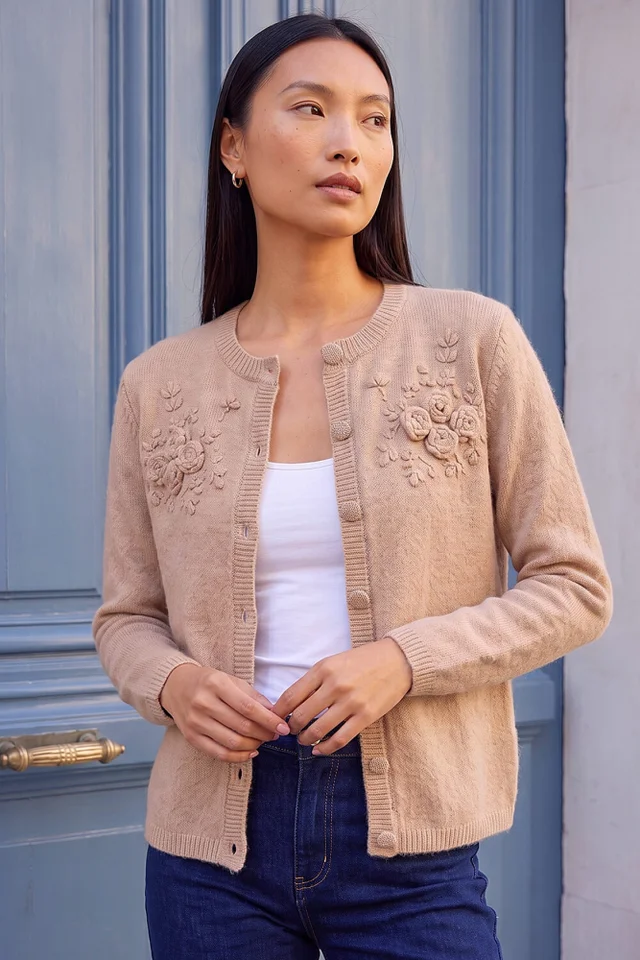 Roman Cream Floral Corsage Cardigan