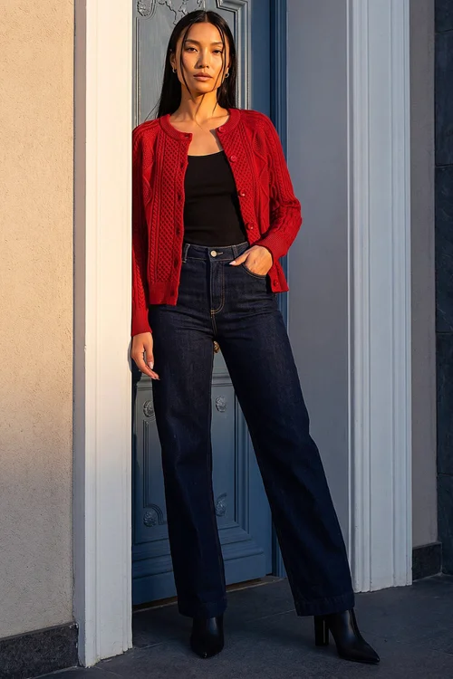 Roman Burgundy Cable Knit Cardigan - 10 Image 3