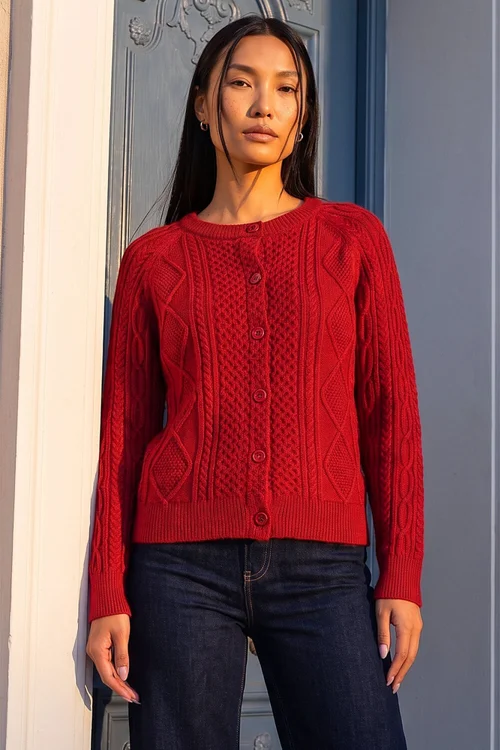 Roman Burgundy Cable Knit Cardigan - 10 Image 1