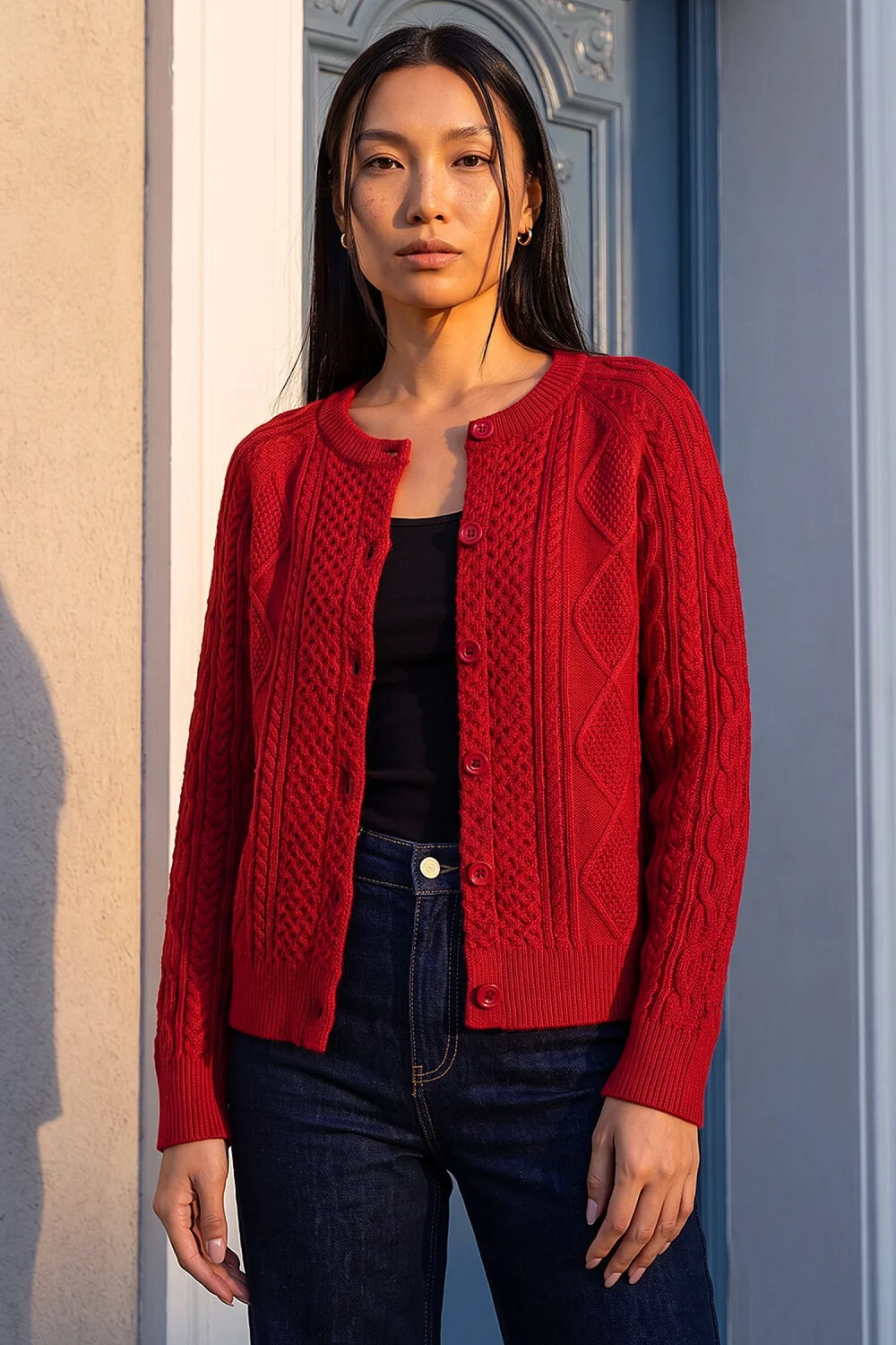 Roman Burgundy Cable Knit Cardigan - 10 Image 2