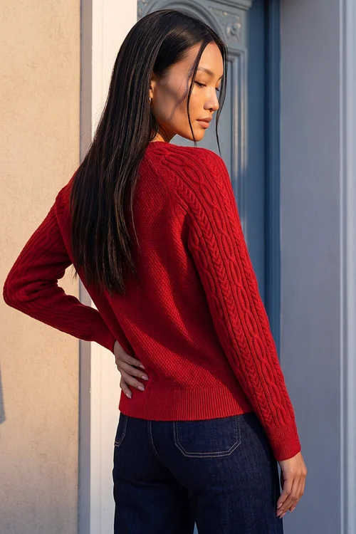 Roman Burgundy Cable Knit Cardigan - 10 Image 4