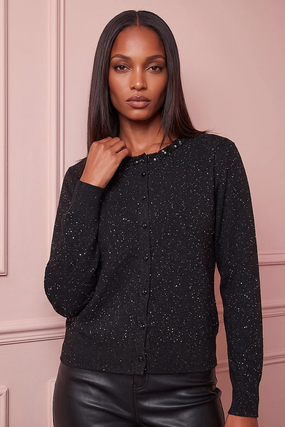 Roman Black Sequin Crew Cardigan - 16 Image 1