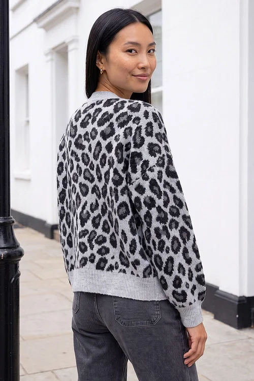 Roman Grey Jaquard Animal Cardigan - 14 Image 3