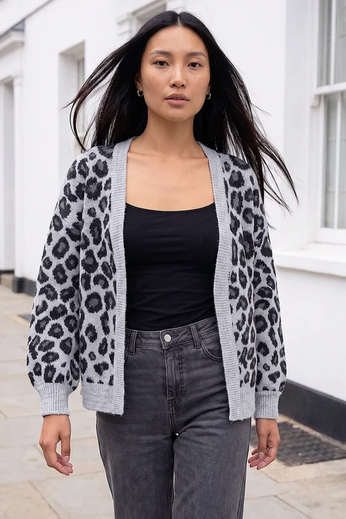 Roman Grey Jaquard Animal Cardigan - 14 Image 1