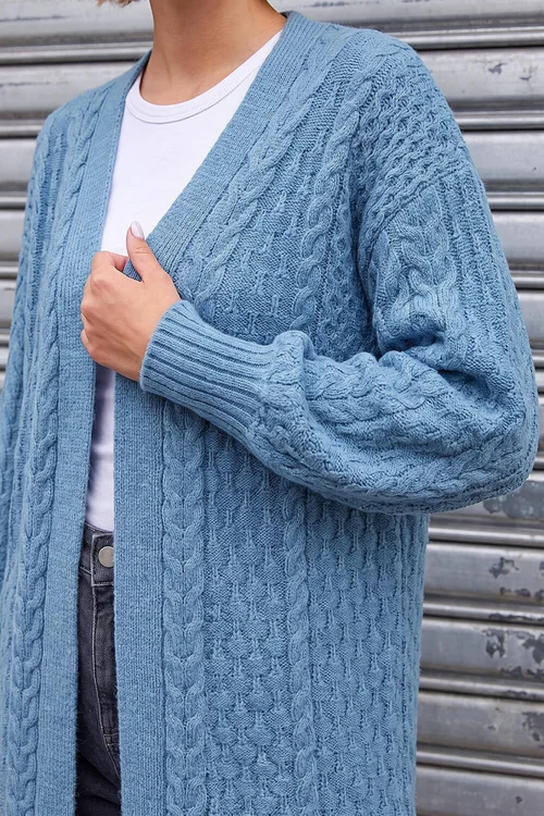 Roman Blue Chunky Cable Cardigan - 20 Image 4