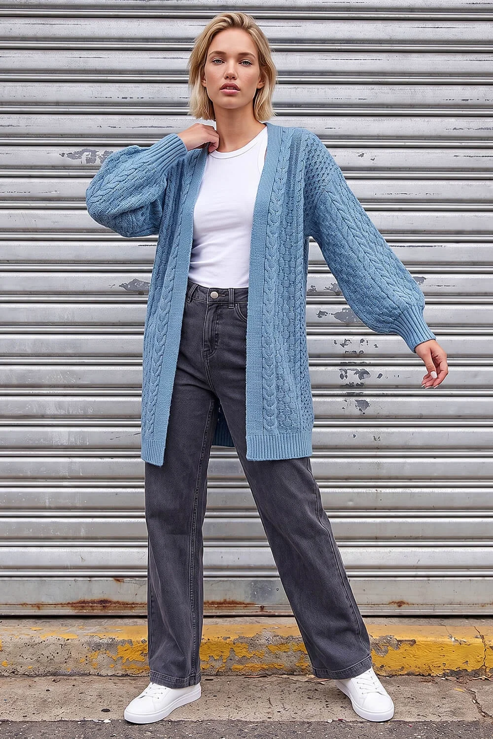 Roman Blue Chunky Cable Cardigan - 20 Image 2