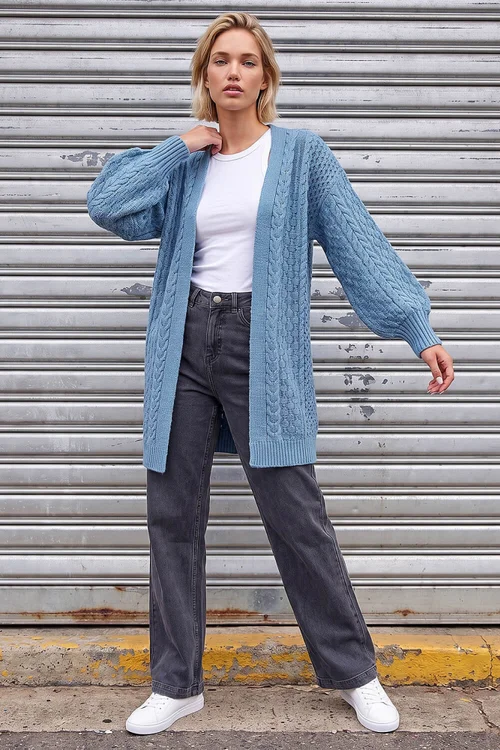 Roman Blue Chunky Cable Cardigan - 20 Image 2