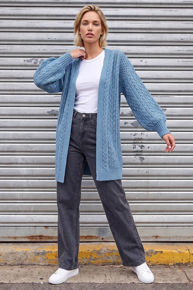 Roman Blue Chunky Cable Cardigan