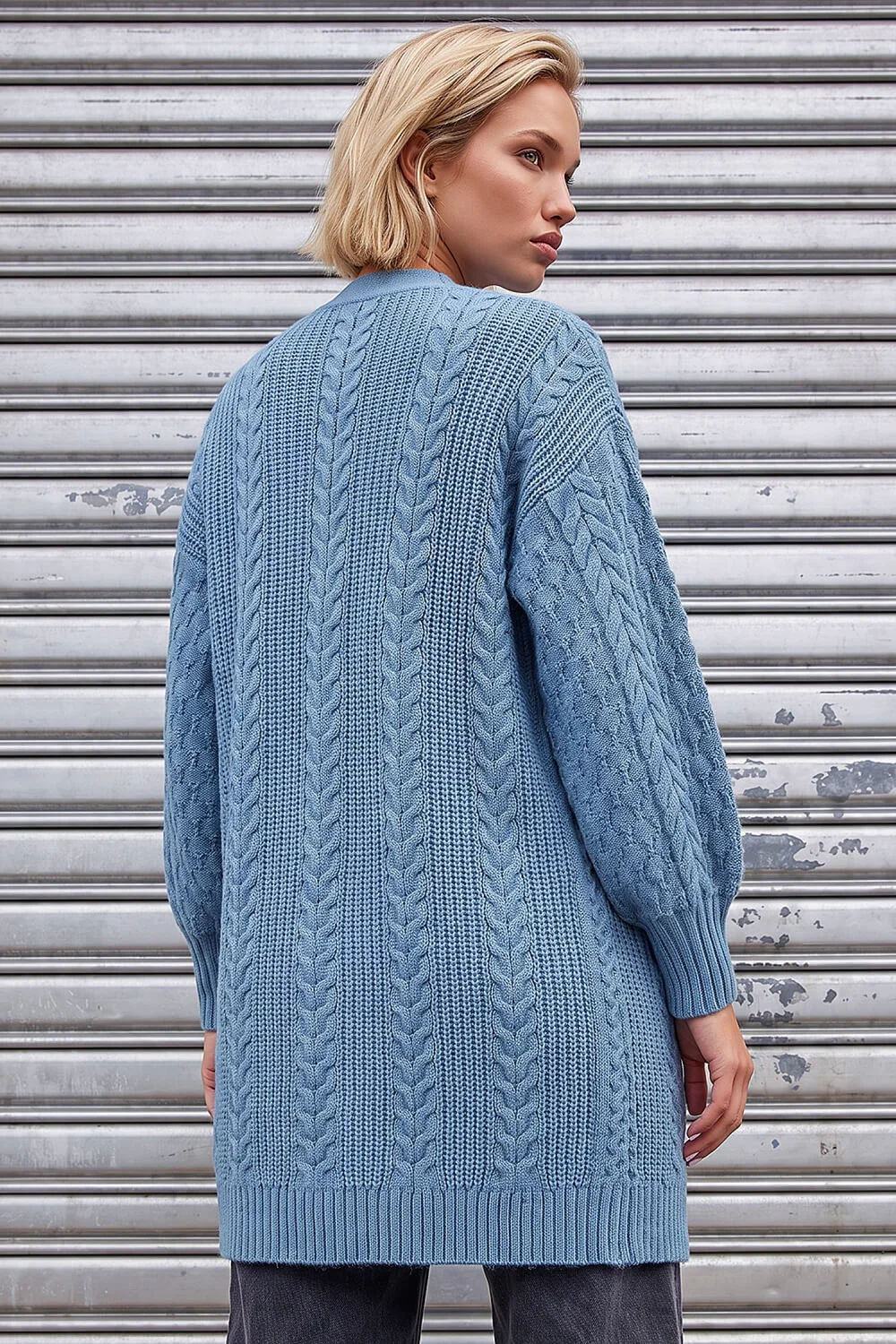Roman Blue Chunky Cable Cardigan - 20 Image 3