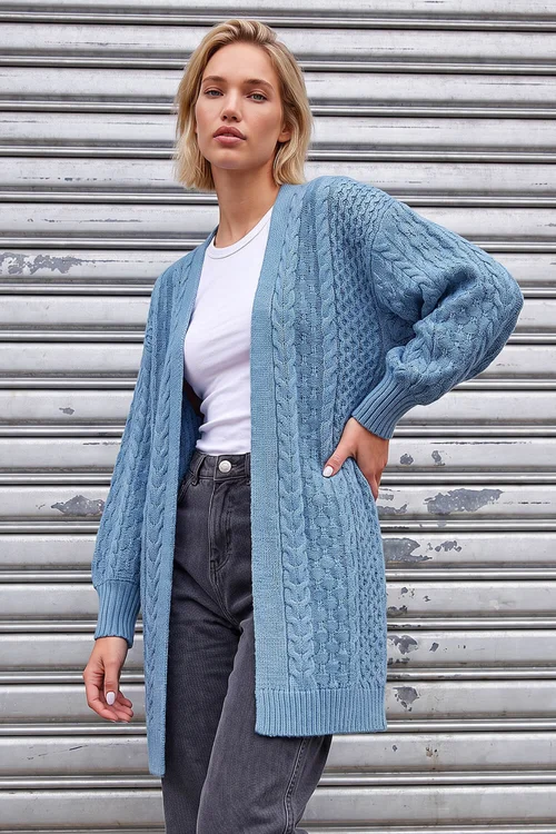 Roman Blue Chunky Cable Cardigan - 20 Image 1