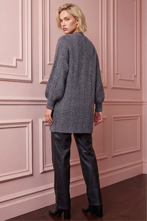 Roman Dark Grey Chunky Cable Cardigan - 10 Image 4