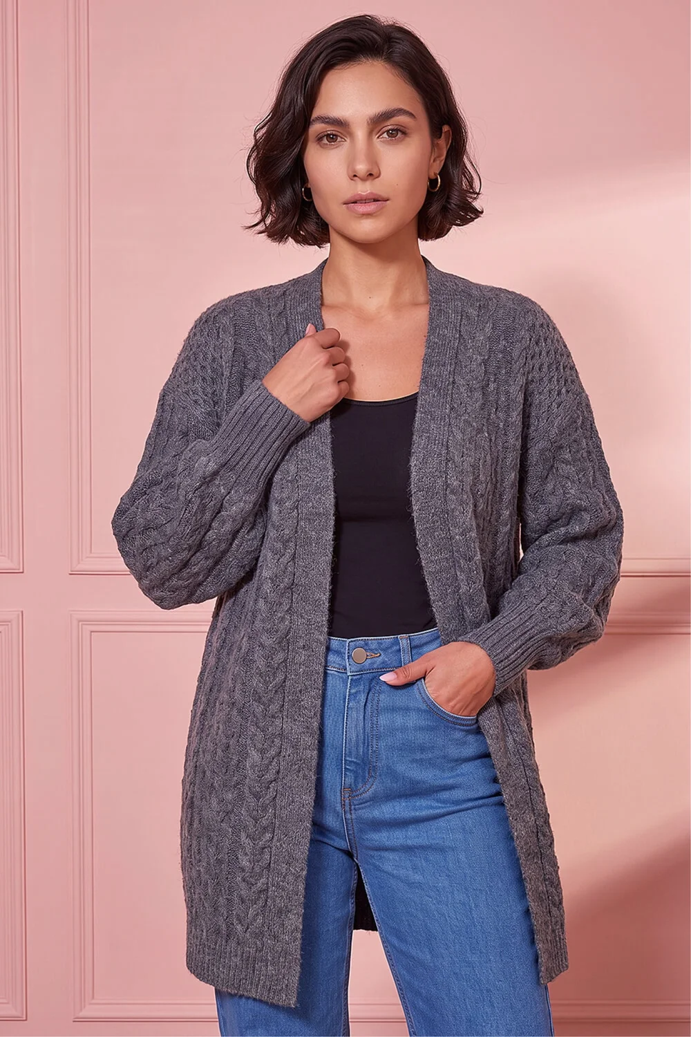 Roman Dark Grey Chunky Cable Cardigan - 10 Image 1