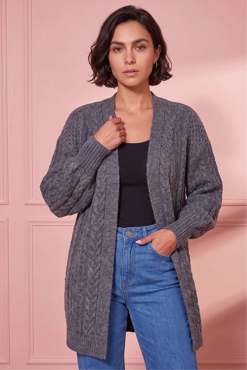 Roman Dark Grey Chunky Cable Cardigan - 10 Image 1