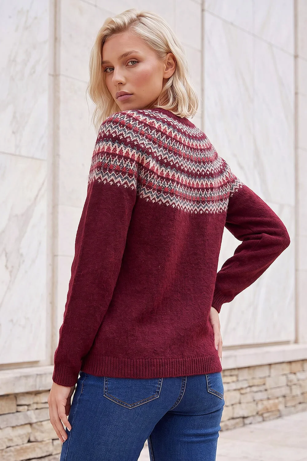 Roman Burgundy Petite Fairisle Jumper - 10 Image 3
