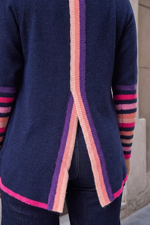 Roman Navy Contrast Stripe Detail Knit Jumper - 14 Image 4