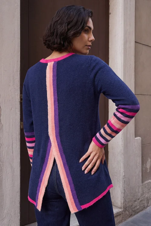 Roman Navy Contrast Stripe Detail Knit Jumper - 14 Image 3