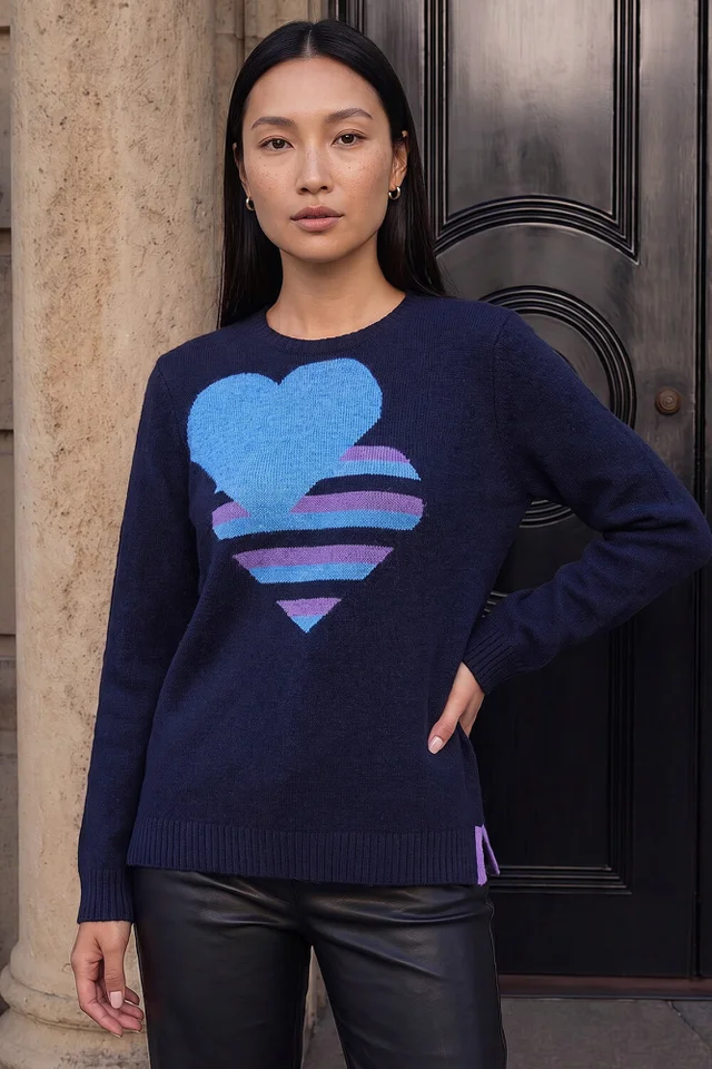 Roman Navy Heart Knitted Crew Neck