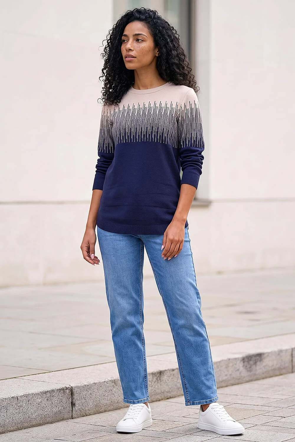 Roman Navy Sparkly Colour Block Knitted Jumper - 20 Image 3