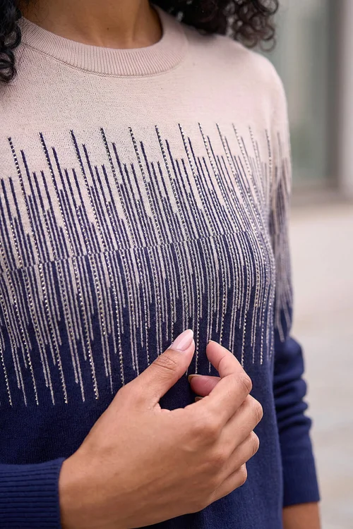 Roman Navy Sparkly Colour Block Knitted Jumper - 20 Image 4