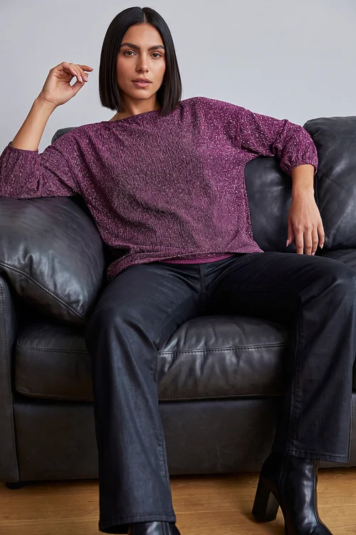 Roman Magenta Metallic Textured Stretch Top - 16 Image 2
