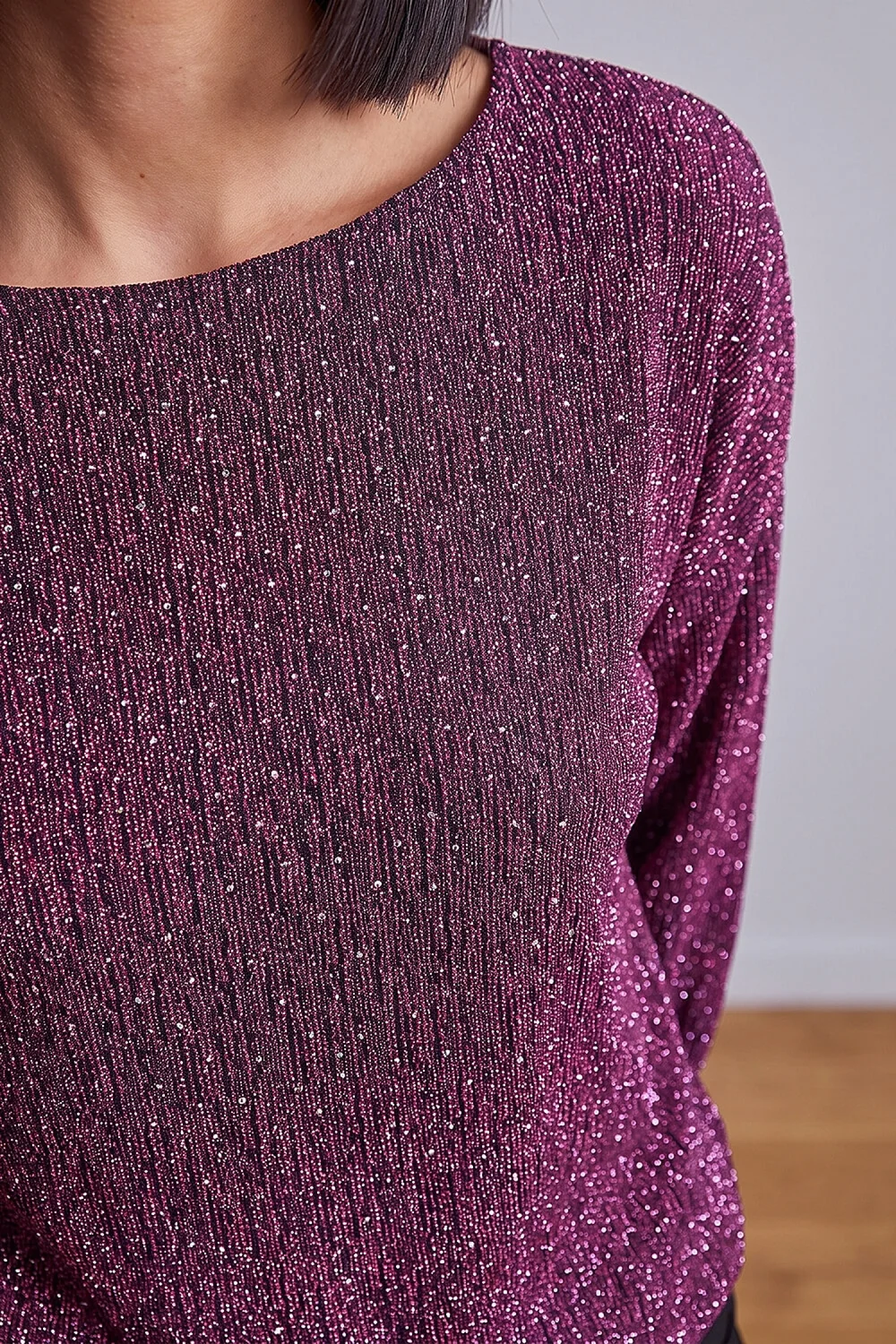 Roman Magenta Metallic Textured Stretch Top - 16 Image 4