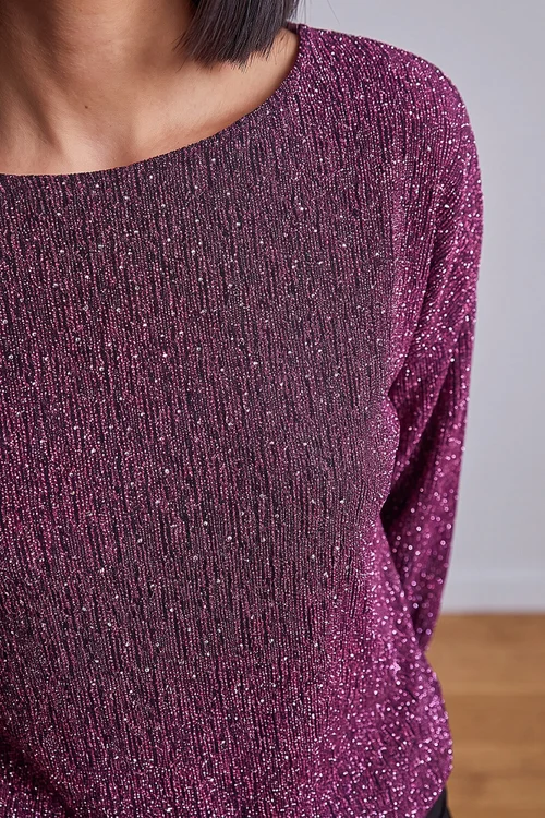 Roman Magenta Metallic Textured Stretch Top - 16 Image 4