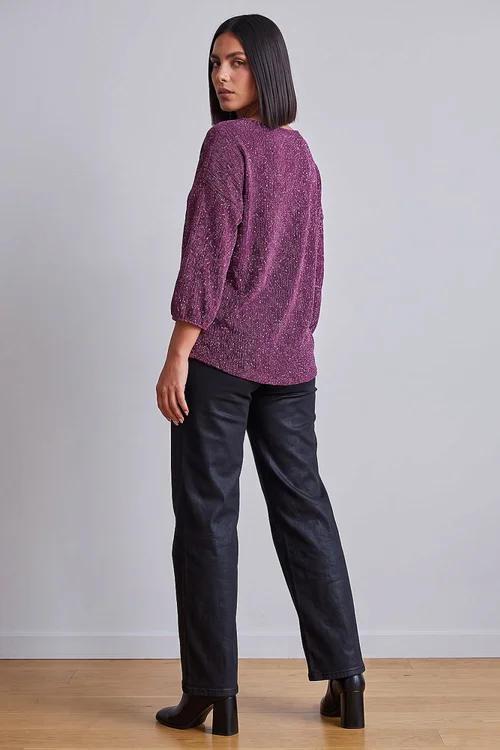 Roman Magenta Metallic Textured Stretch Top - 16 Image 3
