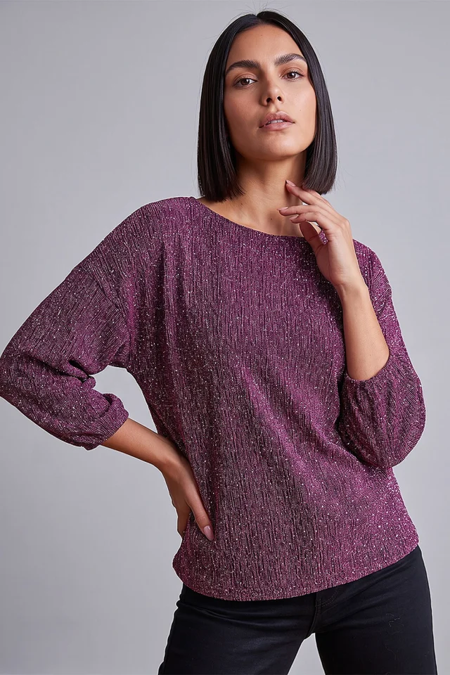 Roman Magenta Metallic Textured Stretch Top