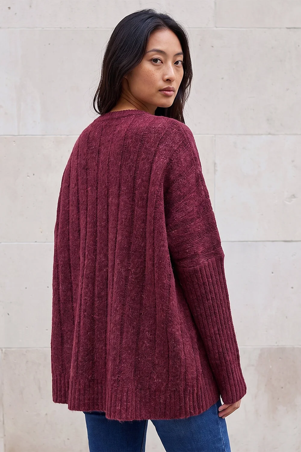 Roman Burgundy Petite Contrast Cable Knit Jumper - L Image 3