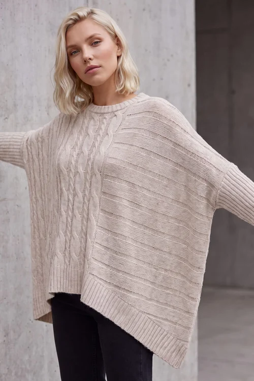 Roman Cream Petite Contrast Cable Knit Jumper - M Image 2