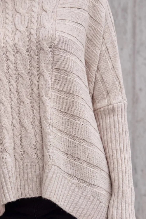 Roman Cream Petite Contrast Cable Knit Jumper - M Image 4