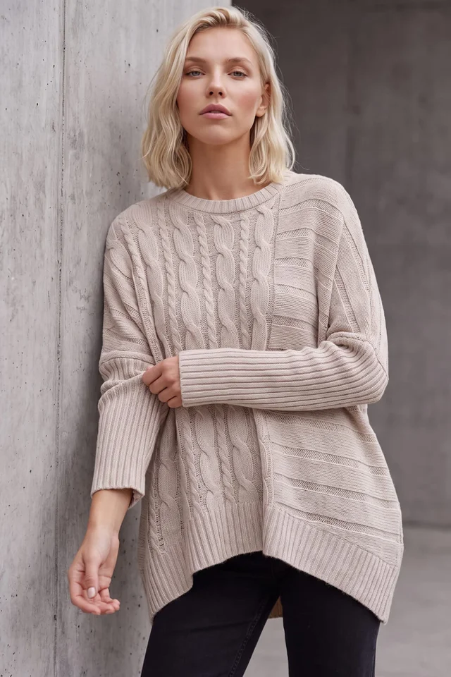 Roman Cream Petite Contrast Cable Knit Jumper