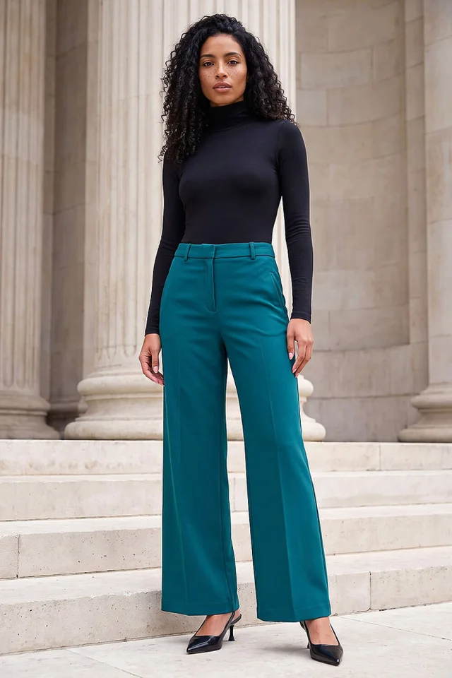 Roman Teal Regular Wide Leg Trouser