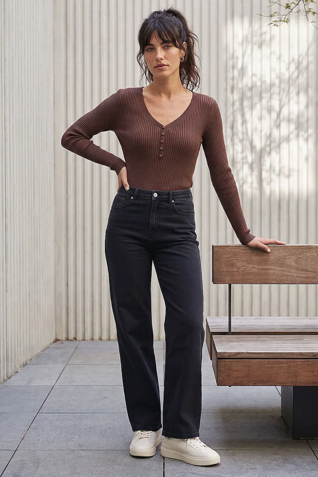 Roman Charcoal Wide Leg Stretch Jean