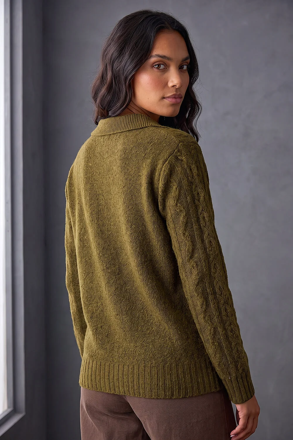 Roman Olive Cable Knit Henley Jumper - 14 Image 3