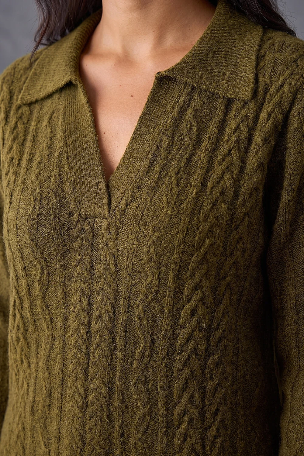 Roman Olive Cable Knit Henley Jumper - 14 Image 4
