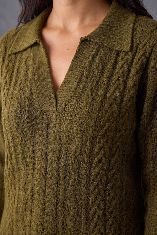 Roman Olive Cable Knit Henley Jumper - 14 Image 4