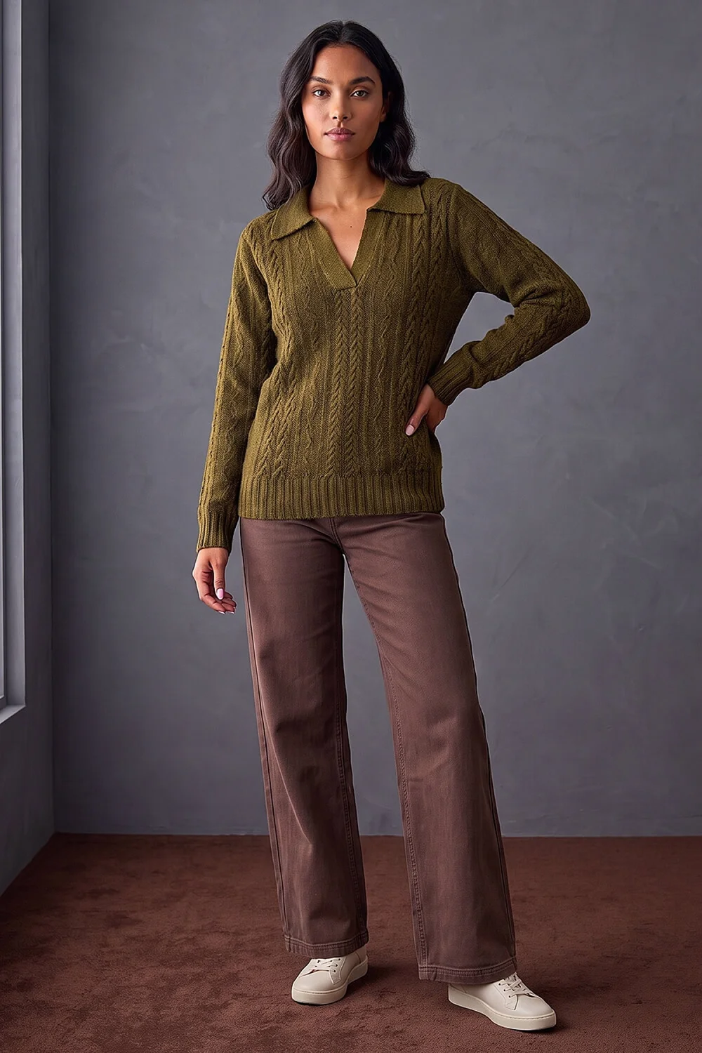 Roman Olive Cable Knit Henley Jumper - 14 Image 2