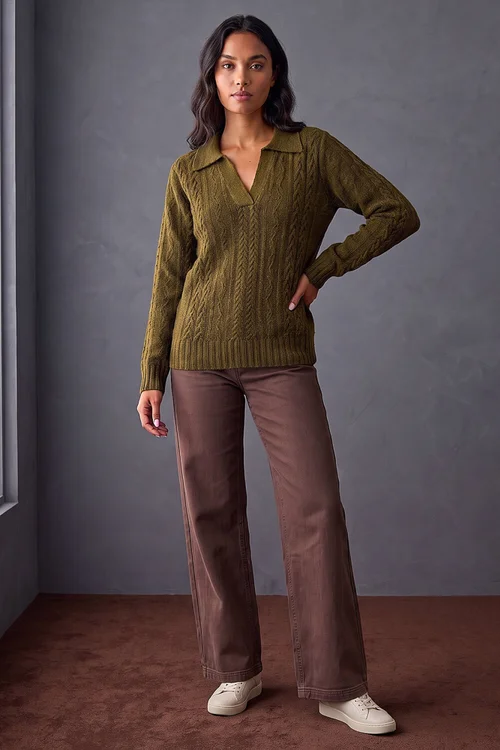 Roman Olive Cable Knit Henley Jumper - 14 Image 2