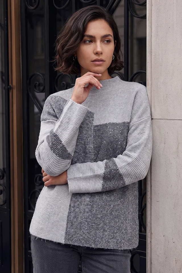 Roman Grey Colour Block Knit Jumper