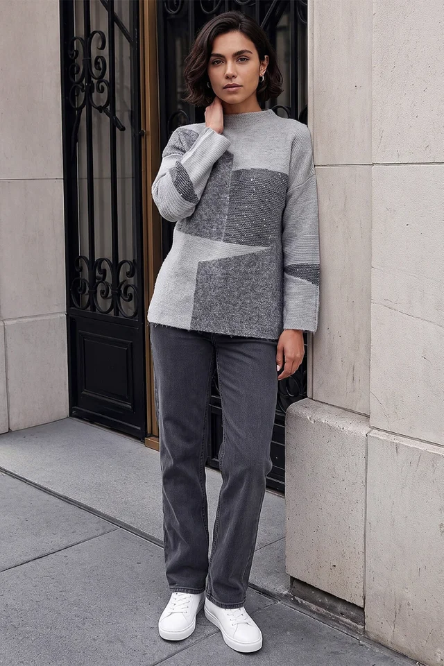 Roman Grey Colour Block Knit Jumper