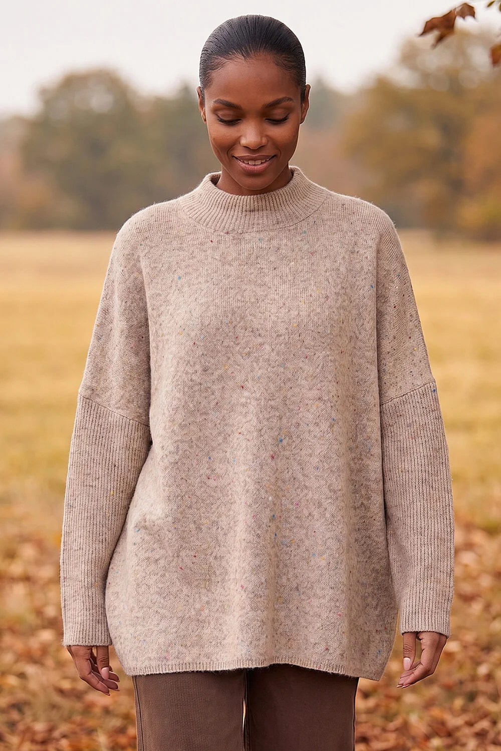 Roman Beige Neppy Oversized Knit - M Image 1