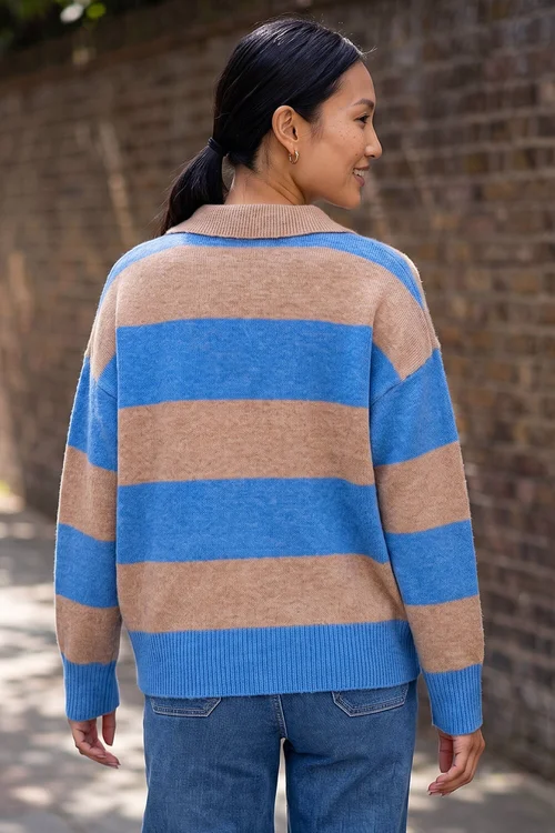 Roman Blue Stripe Polo Knitted Jumper - 18 Image 3
