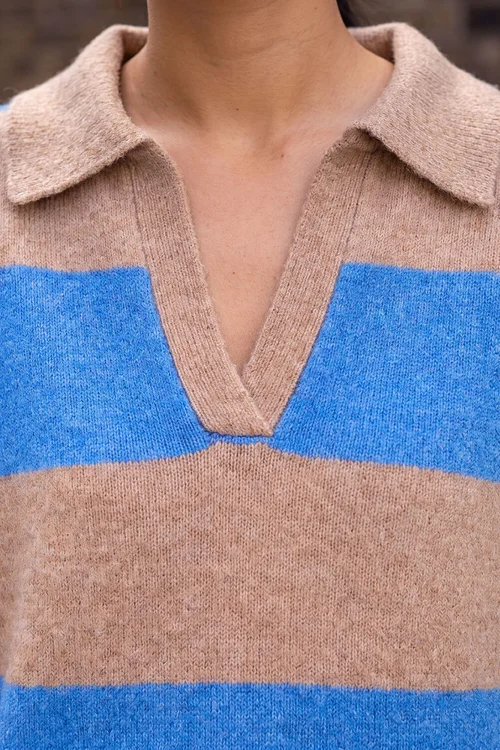 Roman Blue Stripe Polo Knitted Jumper - 18 Image 4