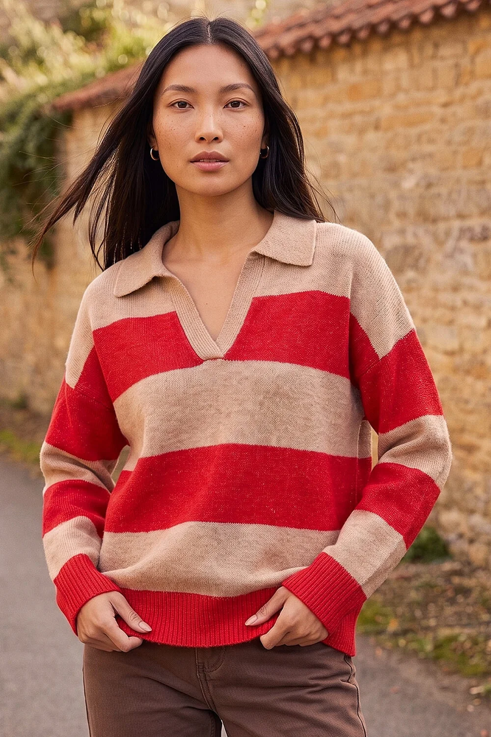 Roman Red Stripe Polo Knit Jumper - 20 Image 1