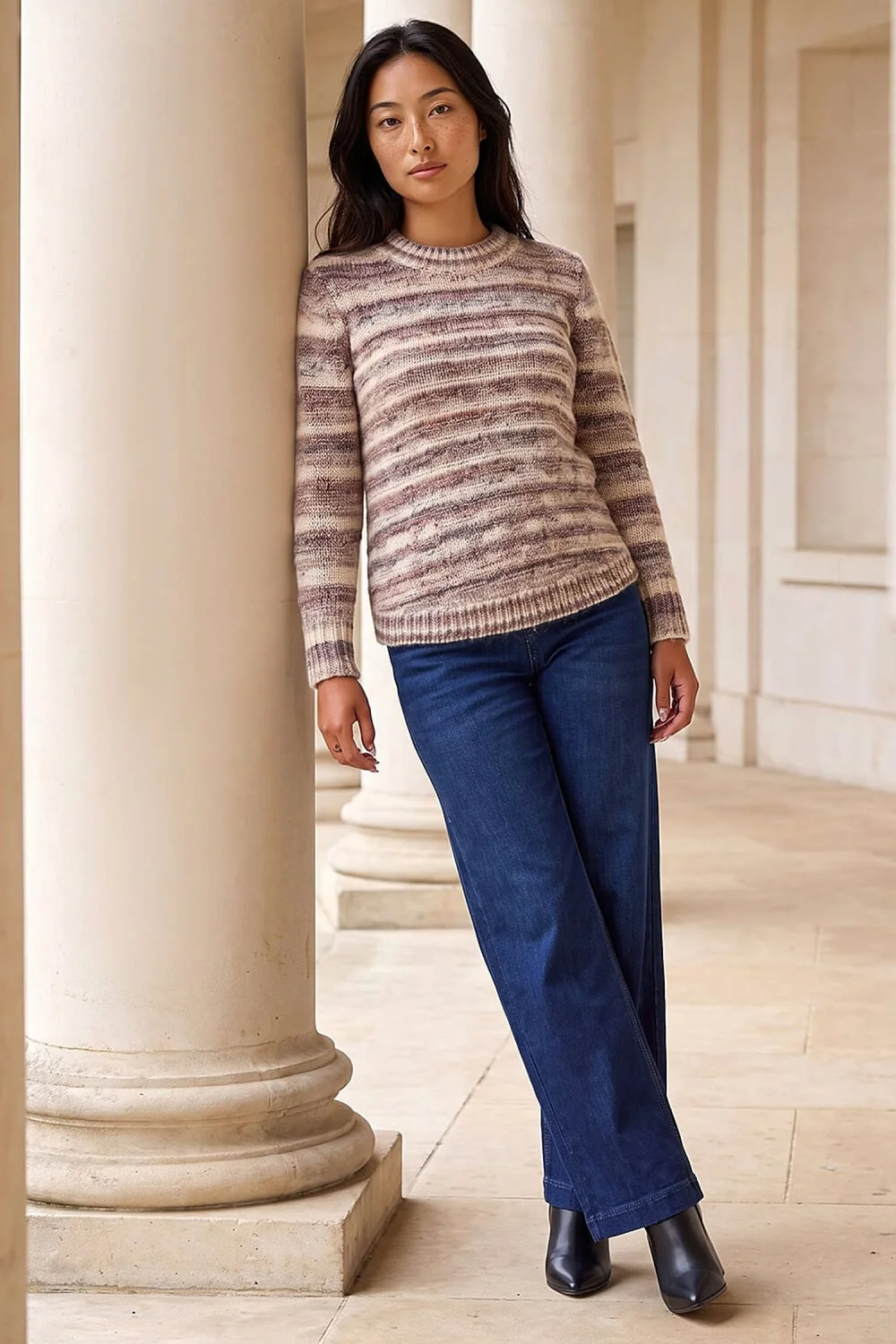 Roman Chocolate Petite Space Dye Curved Hem Jumper - 14 Image 2