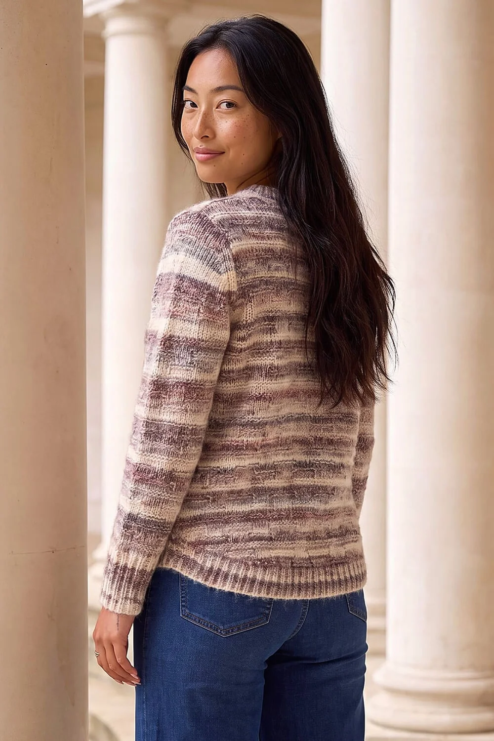 Roman Chocolate Petite Space Dye Curved Hem Jumper - 14 Image 3