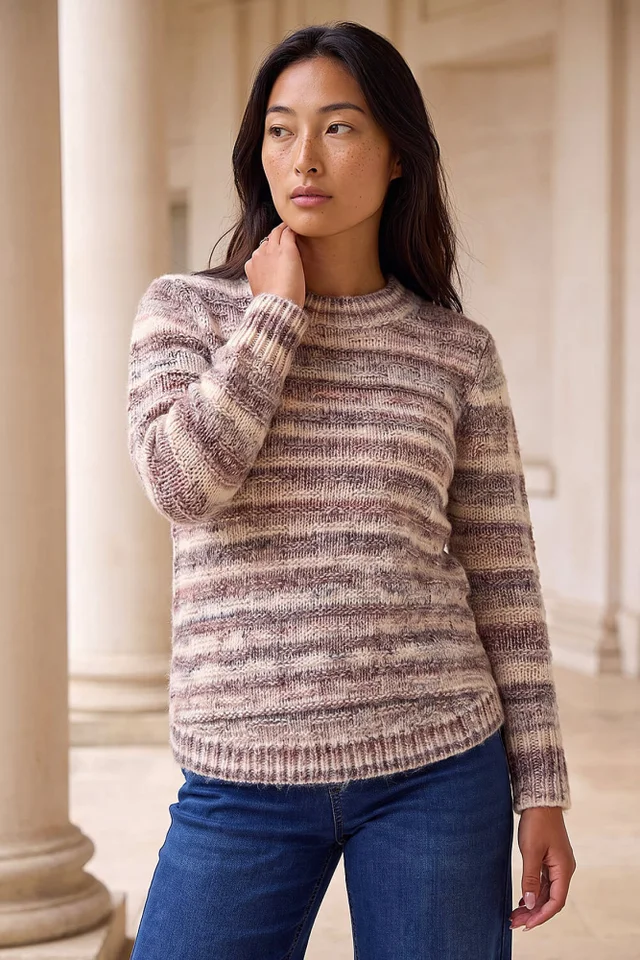 Roman Chocolate Petite Space Dye Curved Hem Jumper